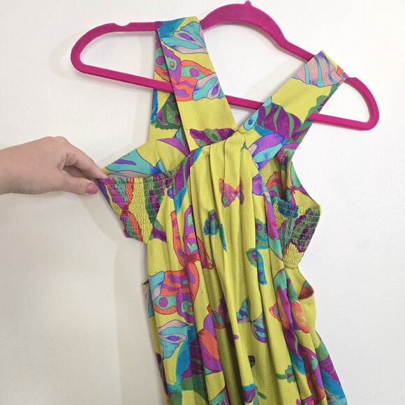 Anthropologie The Piper Bandeau Maxi Dress Size XXS Green Butterfly Print - Picture 6 of 9